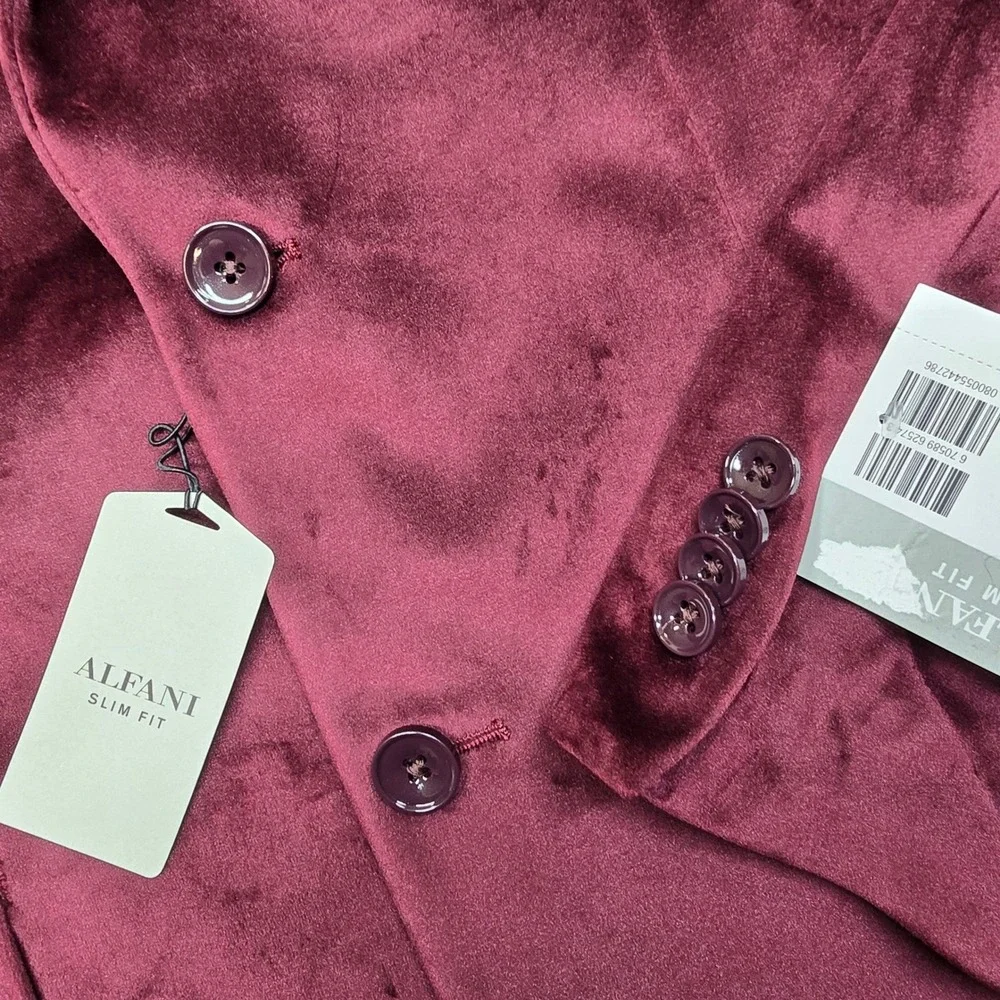 Alfani Slim Fit Velvet Blazer Mens‎ 38S 38 Burgundy Red Sport Coat $295 NEW